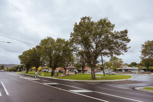 BRUTHEN, AUSTRALIA - APRIL 06 2024: The quaint township of Bruthen on a cloudy wet day in Gippsland, Victoria, Australia