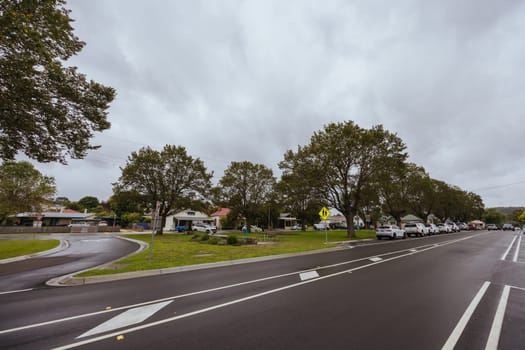 BRUTHEN, AUSTRALIA - APRIL 06 2024: The quaint township of Bruthen on a cloudy wet day in Gippsland, Victoria, Australia