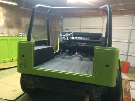 Auto Body Restoration, Lime Green Paint Job, 1990s 4x4 Vehicle . High quality photo