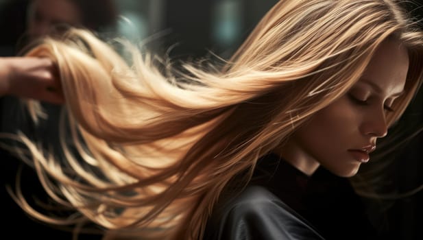 young woman with long blond hair in the beauty salon.
