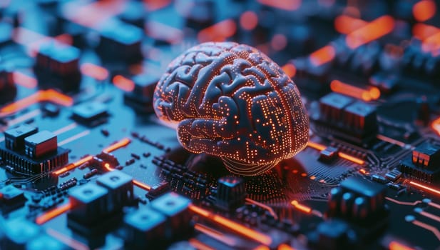 Illuminated Brain on Circuit Board