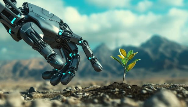 Robot Nurturing Young Plant in Nature