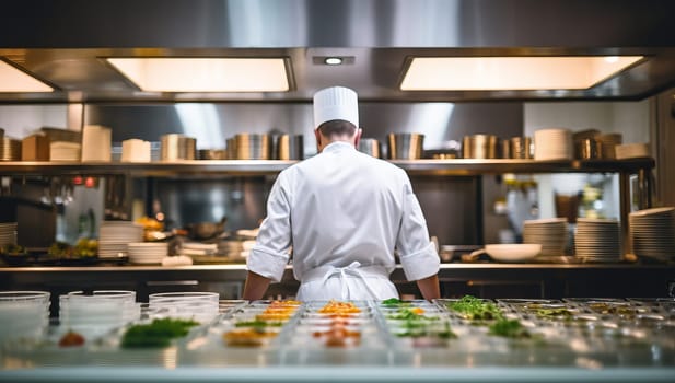 Professional chef preparing meal in restaurant kitchen