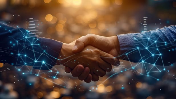 Businesspeople shaking hands amid digital connections