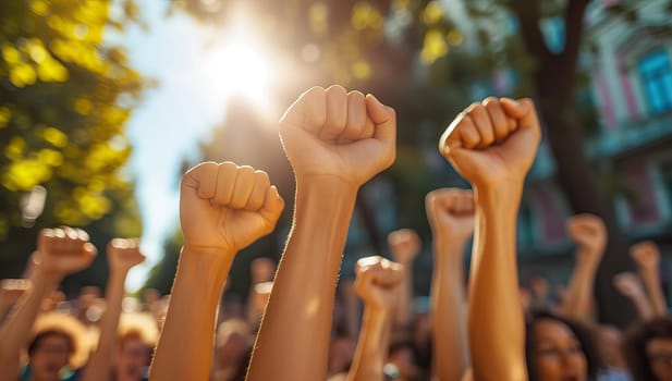 Group of people raising their hands in a protest against the government