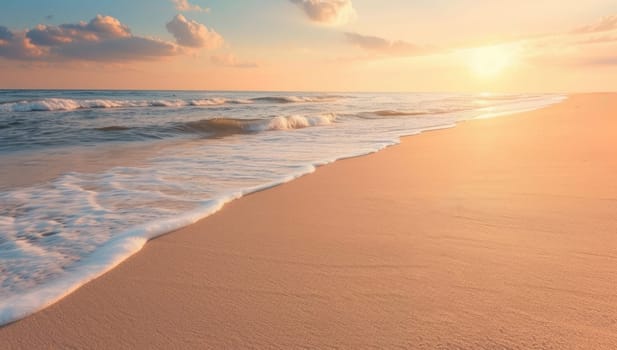 Sunset illuminating the waves and sandy beach