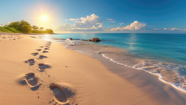 Beautiful seascape. Panoramic view of beautiful sandy beach.