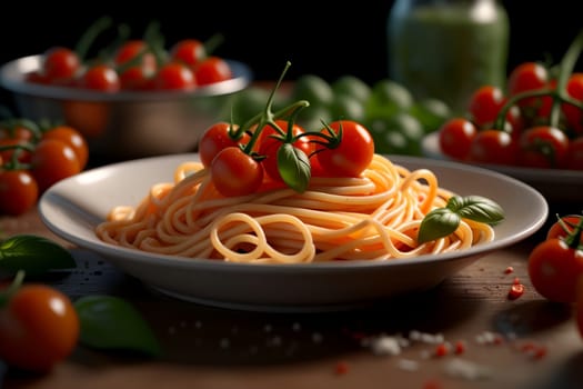 vermicelli with cheese and cherry tomatoes .