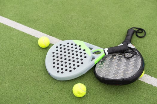 Close up image of paddle tennis rackets. High quality photo