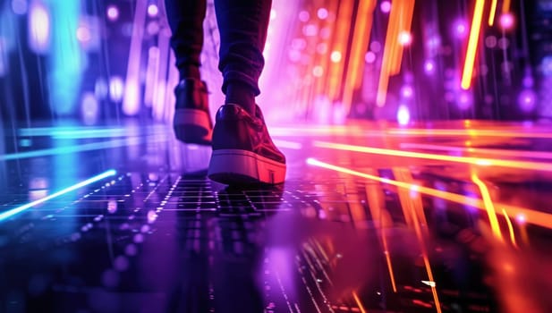 Futuristic Neon Grid with Female Sneakers