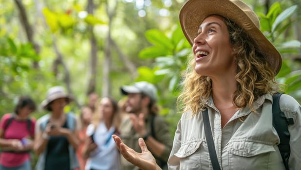 Group of explorers in the jungle