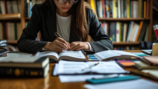 Focused female student studying in library