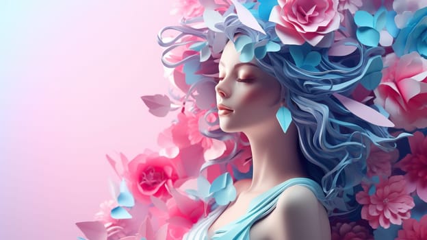 Woman illustration adorned with colorful flowers