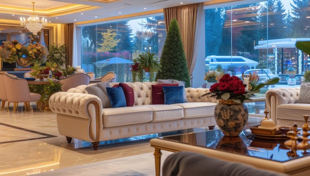 Elegant living room with modern decor and natural lighting