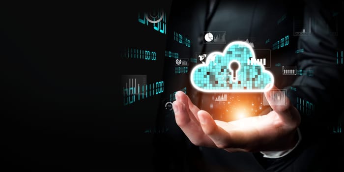 Business person discover the future of cloud computing with latest insights and elevate business by integrating cloud computing technology. Embrace the cloud era with innovative computing Faas