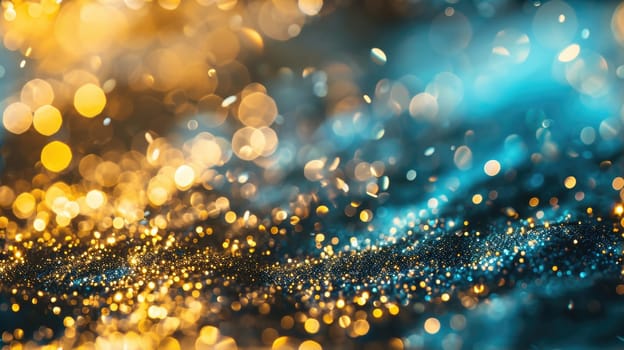 The abstract picture of the glittering blue gold particle that has been captured but it has blurred background with sparkling dust and shiny bright effect that has been filled in this picture. AIGX01.