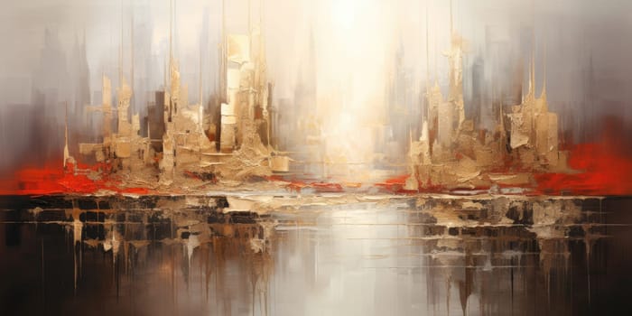 The abstract picture of the gold, red and grey colour that has been painted or splashed on the white blank background wallpaper to form the random shape that cannot be describe yet beautiful. AIGX01.
