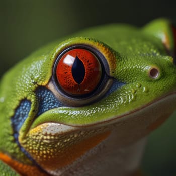 Closeup portrait of a tropical tree frog with blurred background. Generative AI