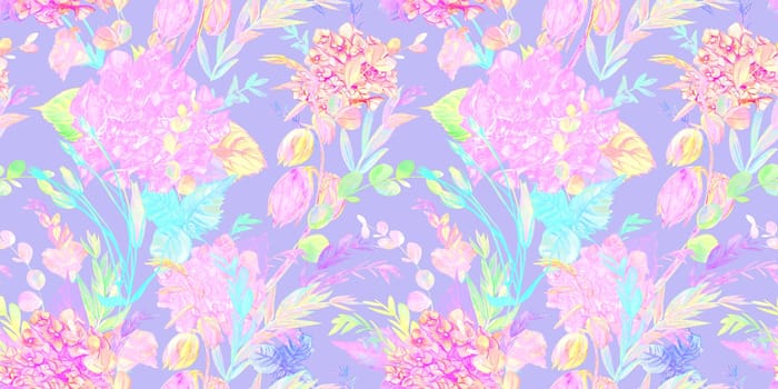 Abstract botanical summer pattern layered mix of flowers and herbs silhouettes for textile