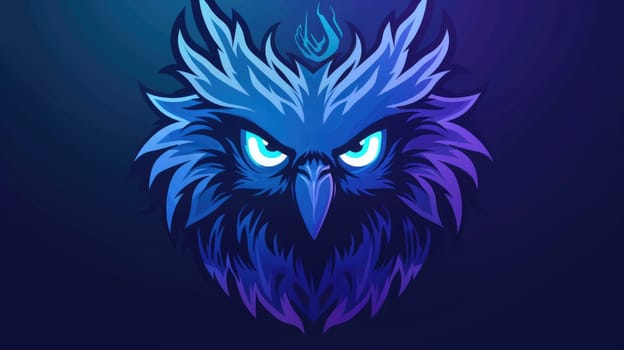 A blue and purple owl with its wings spread out in a gradient background AIG51A.