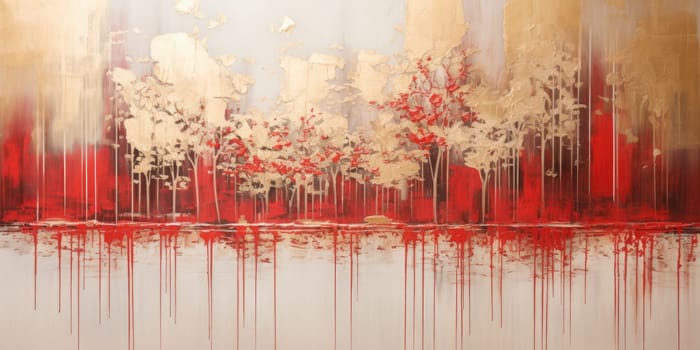 The abstract picture of the gold, red and grey colour that has been painted or splashed on the white blank background wallpaper to form the random shape that cannot be describe yet beautiful. AIGX01.