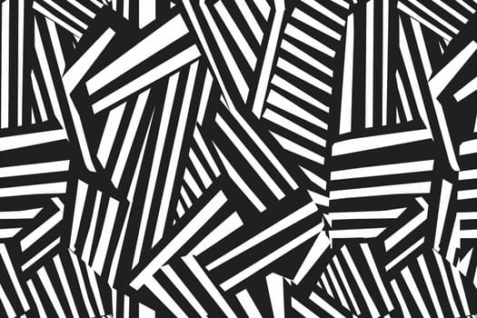 A graphic black and white abstract pattern featuring a series of bold and striking stripes.