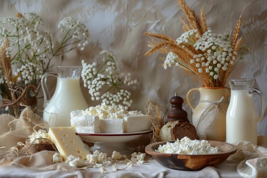 A spread of assorted foods on a table, showcasing the diverse culinary traditions of Shavuot celebration.