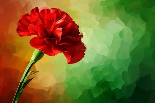A bright red carnation symbolizes celebration on Portugal Day, set against a gradient of green and orange hues.