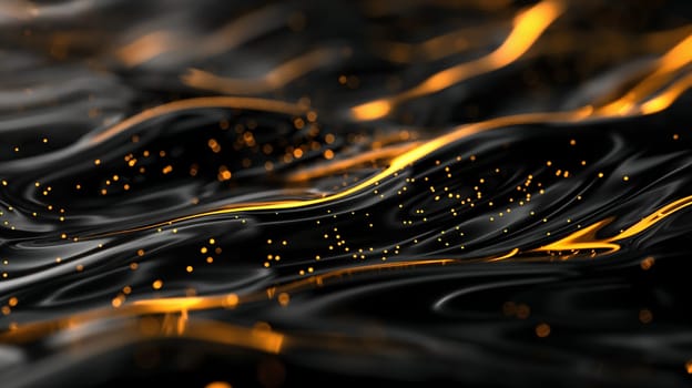 Detailed view of a black and yellow abstract flowing background, displaying contrasting colors in a close-up shot - Generative AI