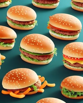 Elegant and modern.Hamburgers, fries, fast food As abstract background, wallpaper, banner, texture design with pattern - vector. Green colors.