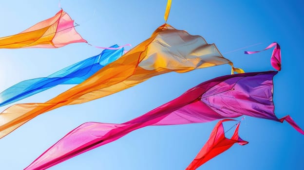Fluid electric blue ribbons dance in the wind against a peachcolored sky, a masterpiece of nature resembling a painting inspired by marine biology AIG50