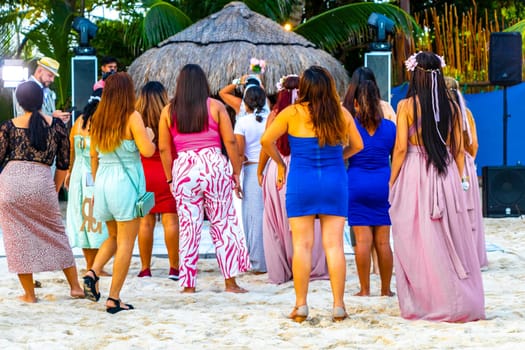 Playa del Carmen Quintana Roo Mexico 14. August 2023 Dancing bouquet toss and party at a Mexican wedding reception in Playa del Carmen Quintana Roo Mexico.