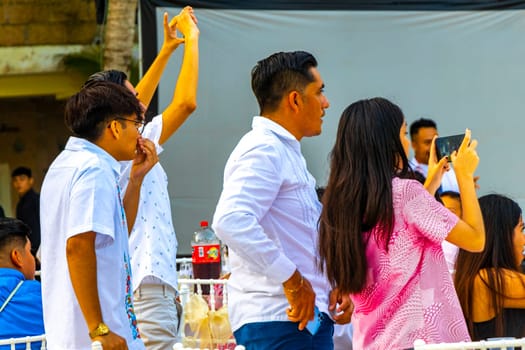 Playa del Carmen Quintana Roo Mexico 14. August 2023 Dancing bouquet toss and party at a Mexican wedding reception in Playa del Carmen Quintana Roo Mexico.