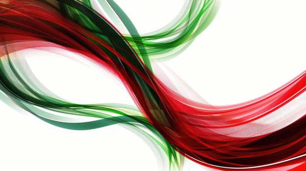 Two colored ribbons intertwine and dance across a white background. AIG51A.