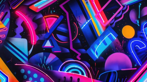 A close up of a vivid array of neon lights glowing in shades of purple, pink, magenta, and violet against a dark background, resembling an organism or plant with striking visual effect lighting AIG50
