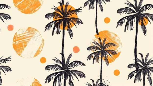 A seamless pattern of palm trees and suns in electric blue on a white background. This artistic design showcases symmetry and creative arts AIG50