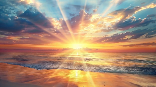 The suns rays pierce through the cumulus clouds above the ocean, creating a stunning natural landscape of light and shadows on the waters surface AIG50