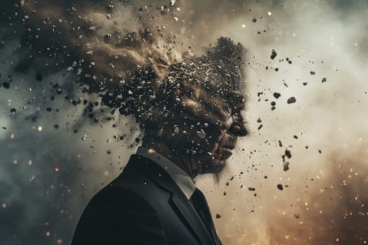 Technology disruption and job replacement concept caused by harmful technological transformation affecting the economic and workforce demands. A man profession is obsolete. AIG41