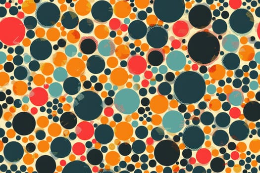 A seamless pattern of overlapping circles in retro colors with a distressed halftone texture. AIG51A.