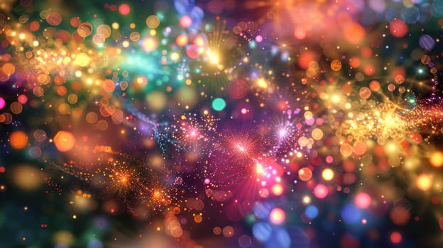 An abstract rendering of a vibrant and colorful fireworks display, reminiscent of a cosmic event. A dazzling fireworks display bursts with vibrant colors against the night sky. AIG50
