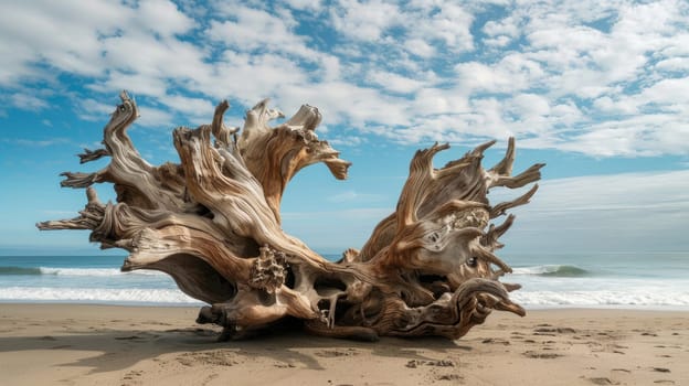 A jumble of driftwood lies scattered on the sandy beach, home to terrestrial animals and wildlife. Its a perfect spot for macro photography and creating art with wood AIG50