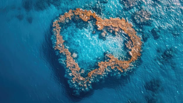 An aerial view of a small island surrounded by electric blue waters, perfect for marine biology research. The underwater world is a captivating circle of life AIG50