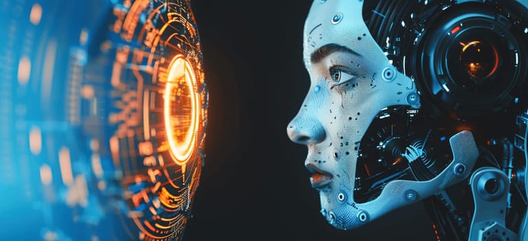 Interact with AI artificial intelligence brain processor in concept of AI artificial intelligence engineering, big data and AI machine learning to use generative AI for business support. LLMs
