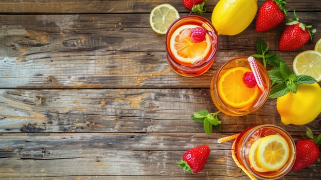 There is a variety of drinks, including natural fruitbased beverages, on the table made with ingredients such as plum tomatoes, cherry tomatoes, and bush tomatoes AIG50