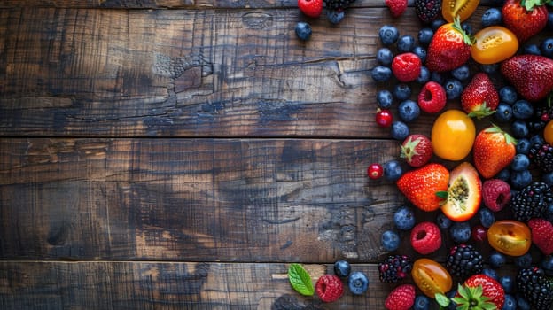 Various types of berries are displayed on the table, showcasing the vibrant colors of natures bounty. These seedless fruits are packed with nutrients and make a delicious addition to any dish AIG50