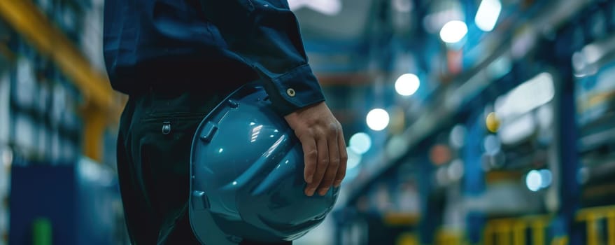 The close up picture view of the engineer with hardhat and standing inside a factory industry, the engineer also require skill like technical experience, management and the communication skill. AIG43.