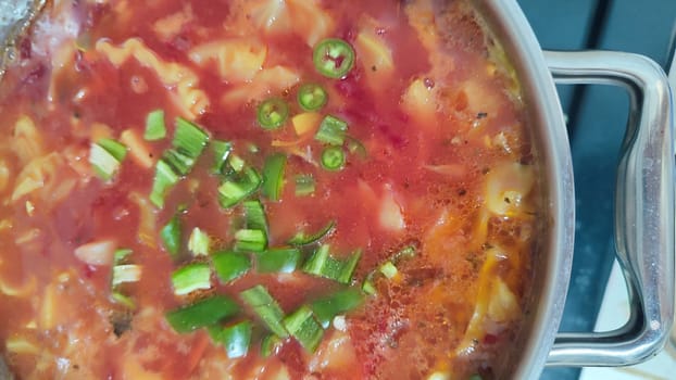 red borscht soup with parsley, food lunch cooking. High quality photo