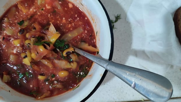 red borscht soup with parsley, food lunch cooking. High quality photo