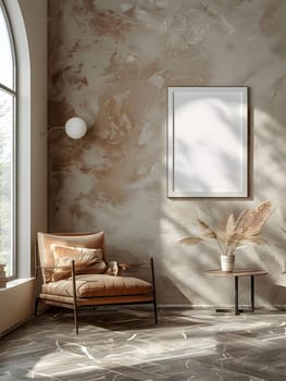 A cozy living room with hardwood flooring, featuring a comfortable chair and table by a window. A rectangular picture hangs on the wall