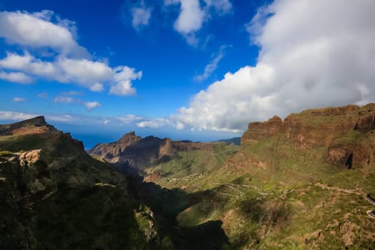 Amazing sunset landscape view to famous Maska canyon on Tenerife island Spain.